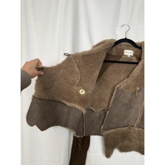 Oli & Hali Patchwork Faux Shearling Fur Knit-Sleeve Jacket Multiple Sizes Brown - Picture 3 of 11